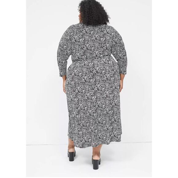 Lane Bryant Black White Floral Maxi Dress 22/24 Plus Wrap Style Long Sleeve - Picture 2 of 12